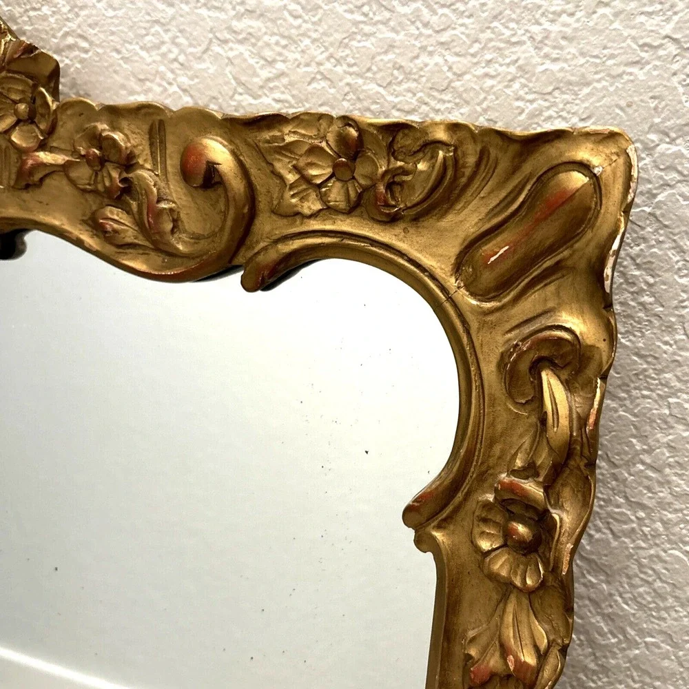 Antique Carved Wood Regency Rococo Style Gold Wall Mirror 23 x‎ 32